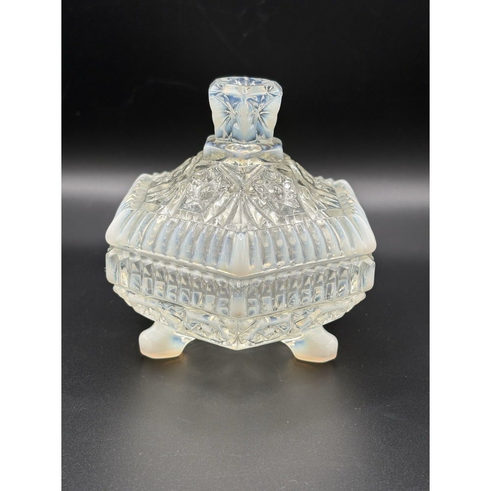 Vintage Fenton "English Hobnail" Trinket Box White High Strike Opalescent Finish